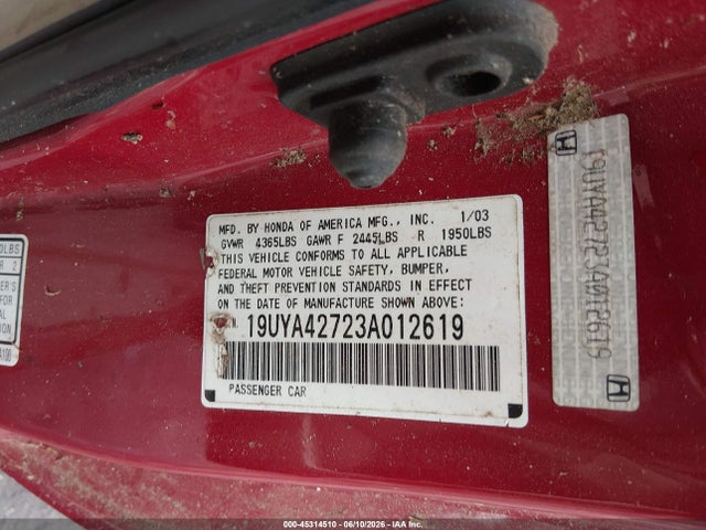 Aukcja sprzedaży 2003 Acura Cl 3.2 Type S, vin: 19UYA42723A012619, numer aukcji: 45314510