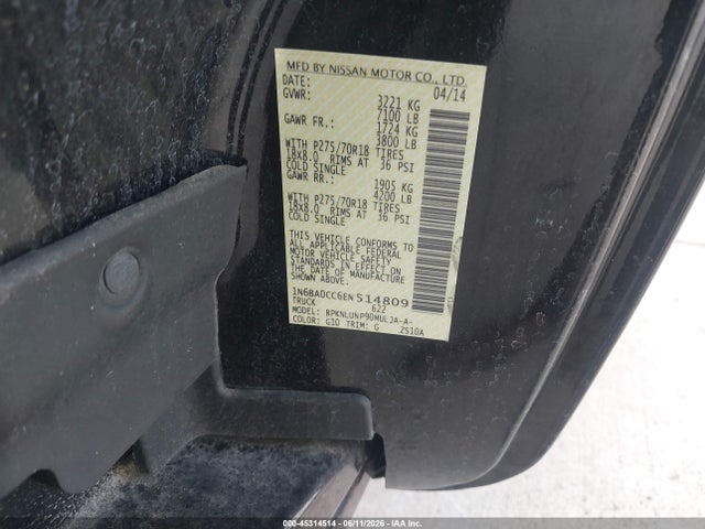 Aukcja sprzedaży 2014 Nissan Titan Pro-4x/s/sv, vin: 1N6BA0CC6EN514809, numer aukcji: 45314514