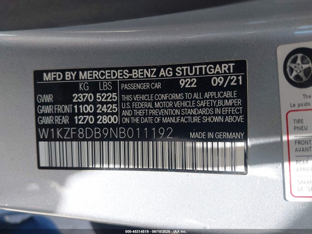 Продажа на аукционе авто 2022 Mercedes-benz E 350, vin: W1KZF8DB9NB011192, номер лота: 45314519