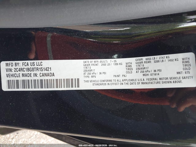 Продажа на аукционе авто 2026 Chrysler Pacifica Select, vin: 2C4RC1BG8TR151421, номер лота: 45314525