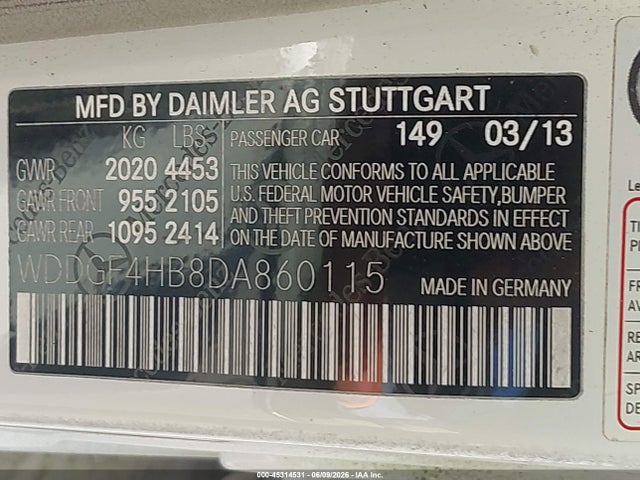 Aukcja sprzedaży 2013 Mercedes-benz C 250 Luxury, vin: WDDGF4HB8DA860115, numer aukcji: 45314531