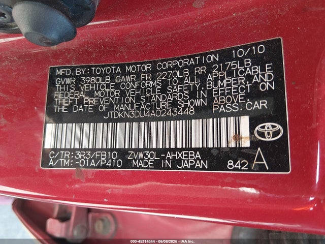 Продажа на аукционе авто 2010 Toyota Prius Iii, vin: JTDKN3DU4A0243448, номер лота: 45314544