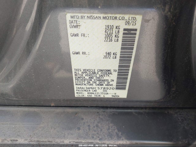 Nissan Altima 2.5 S 2015 1N4AL3AP6FC578920 Image 9