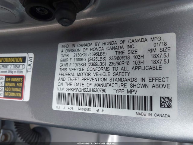 2HKRW2H92JH630790 Honda Cr-v Touring