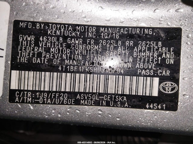 Продаж на аукціоні авто 2017 Toyota Camry Se, vin: 4T1BF1FK5HU340704, номер лоту: 45314582