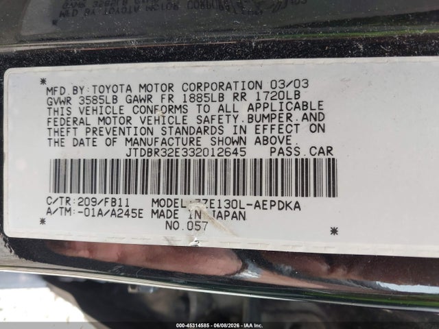 Продажа на аукционе авто 2003 Toyota Corolla Ce, vin: JTDBR32E332012645, номер лота: 45314585