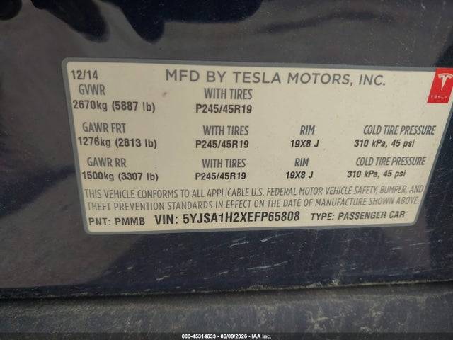 Auction sale of the 2014 Tesla Model S P85d, vin: 5YJSA1H2XEFP65808, lot number: 45314633