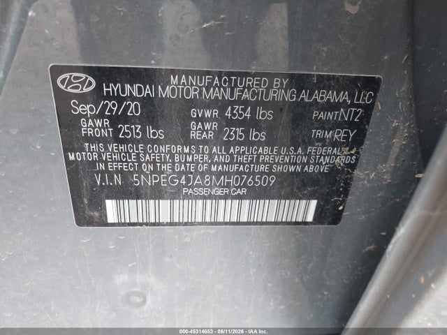 Aukcja sprzedaży 2021 Hyundai Sonata Se, vin: 5NPEG4JA8MH076509, numer aukcji: 45314653