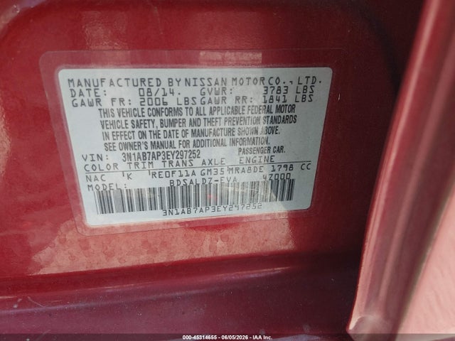 Nissan SENTRA SV 2014 3N1AB7AP3EY297252 Image 9
