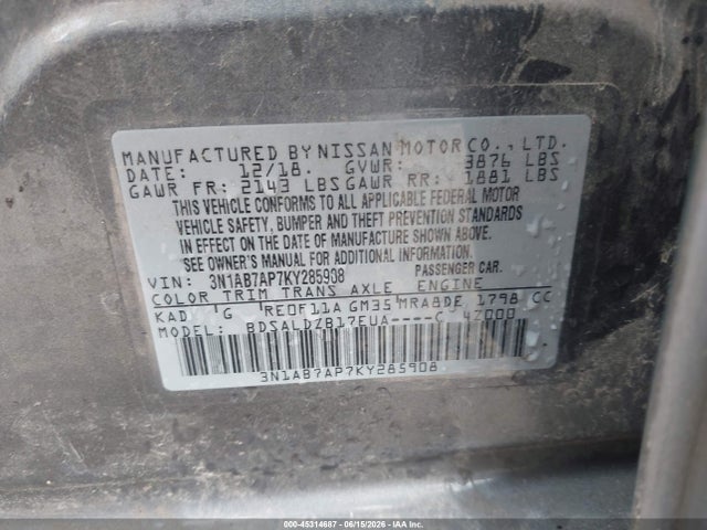 Nissan SENTRA SV 2019 3N1AB7AP7KY285908 Image 9
