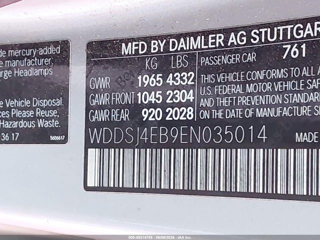 45314705 :رقم المزاد ، WDDSJ4EB9EN035014 vin ، 2014 Mercedes-benz Cla 250 مزاد بيع