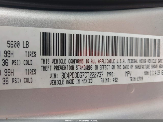 45314717 :رقم المزاد ، 3C4PDDDG7CT222737 vin ، 2012 Dodge Journey Crew مزاد بيع