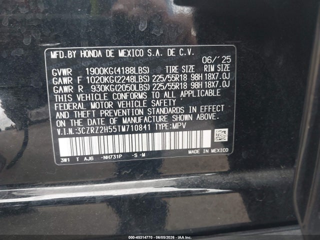 3CZRZ2H55TM710841 Honda Hr-v Awd Sport