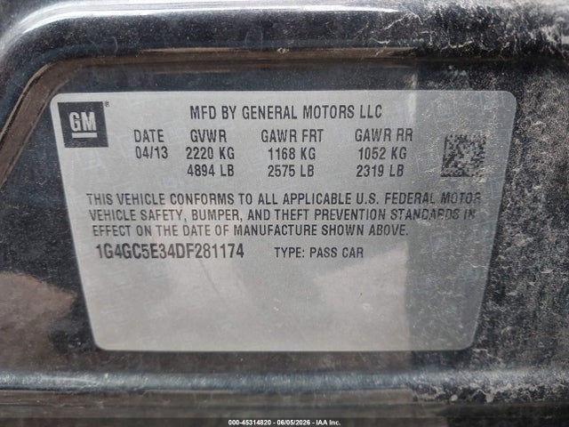 45314820 :رقم المزاد ، 1G4GC5E34DF281174 vin ، 2013 Buick Lacrosse Leather Group مزاد بيع