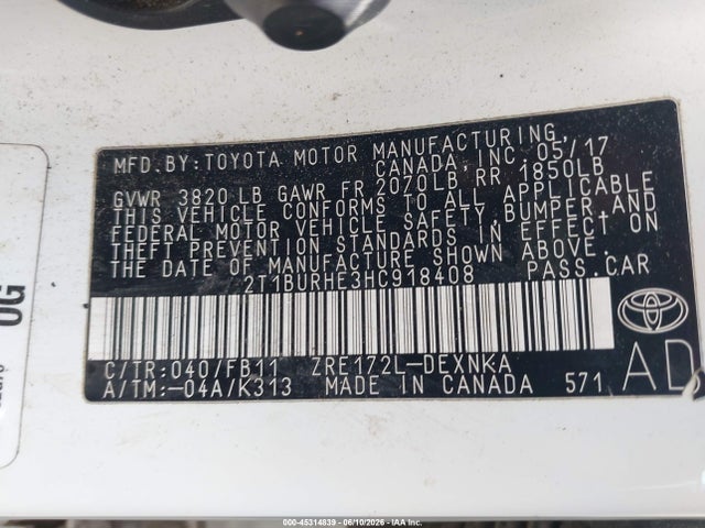 Toyota COROLLA LE 2017 2T1BURHE3HC918408 Image 9