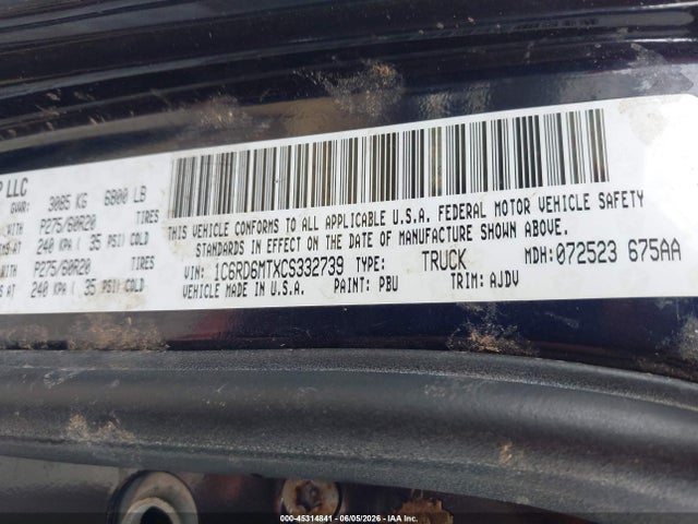 2012 Ram 1500 Sport მანქანა იყიდება აუქციონზე, vin: 1C6RD6MTXCS332739, აუქციონის ნომერი: 45314841