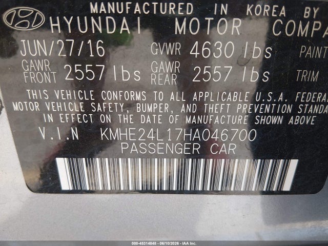 Hyundai Sonata Hybrid Se 2017 KMHE24L17HA046700 Image 9