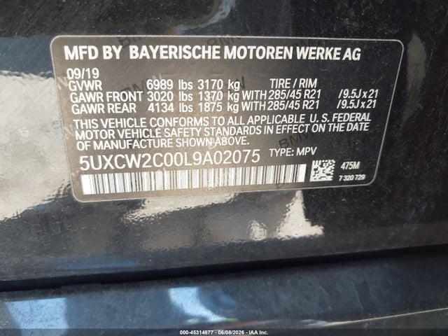 Продаж на аукціоні авто 2020 Bmw X7 Xdrive40i, vin: 5UXCW2C00L9A02075, номер лоту: 45314877