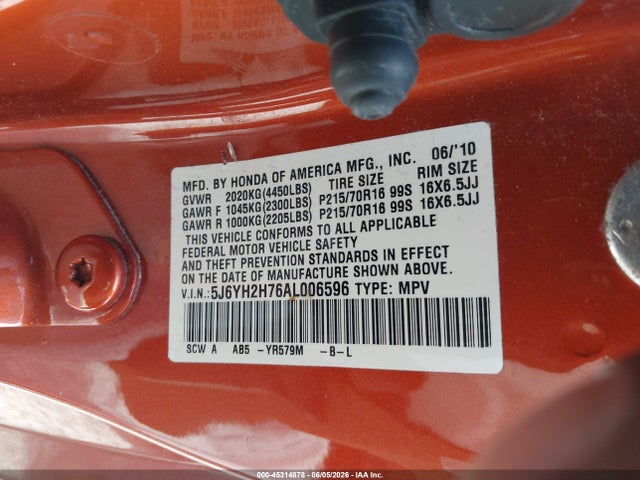 Aukcja sprzedaży 2010 Honda Element Ex, vin: 5J6YH2H76AL006596, numer aukcji: 45314878
