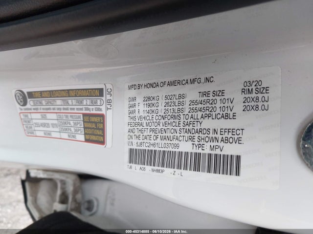 Aukcja sprzedaży 2020 Acura Rdx A-spec Package, vin: 5J8TC2H61LL037099, numer aukcji: 45314885