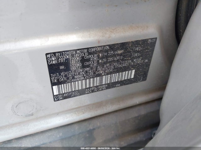 45314895 :رقم المزاد ، JTEAAAAH4MJ052917 vin ، 2021 Toyota Venza Le مزاد بيع