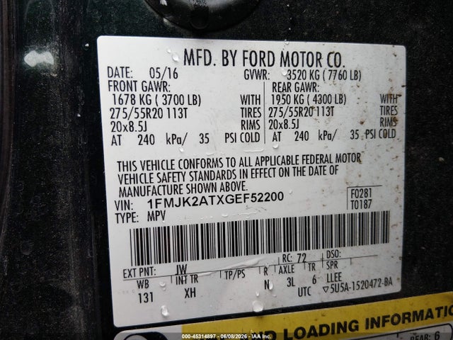 1FMJK2ATXGEF52200 Ford Expedition El Limited