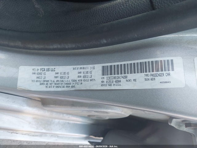 45314920 :رقم المزاد ، 1C3CCCAB1GN174280 vin ، 2016 Chrysler 200 Limited مزاد بيع