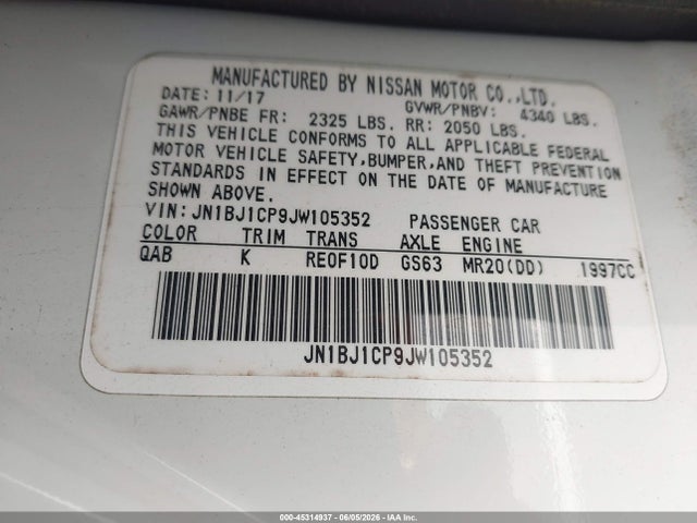 Aukcja sprzedaży 2018 Nissan Rogue Sport Sl, vin: JN1BJ1CP9JW105352, numer aukcji: 45314937