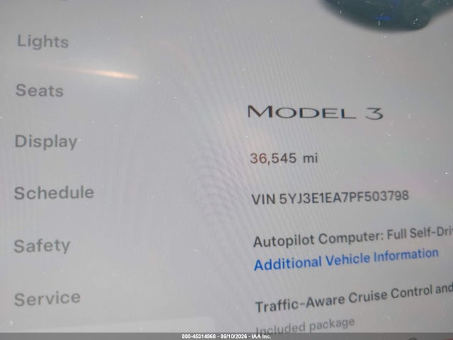 Продажа на аукционе авто 2023 Tesla Model 3 Rear-wheel Drive, vin: 5YJ3E1EA7PF503798, номер лота: 45314968