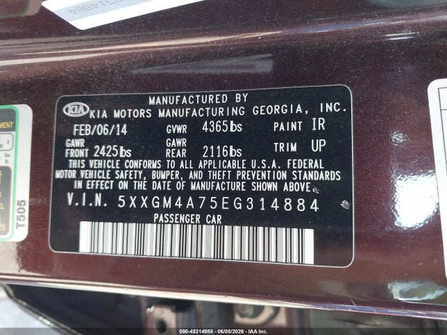 KIA Optima Lx 2014 5XXGM4A75EG314884 Image 9