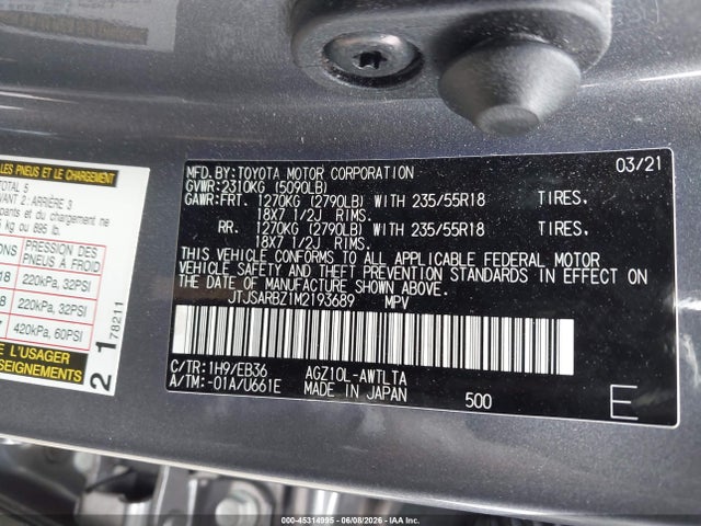 2021 Lexus Nx 300 F Sport მანქანა იყიდება აუქციონზე, vin: JTJSARBZ1M2193689, აუქციონის ნომერი: 45314995