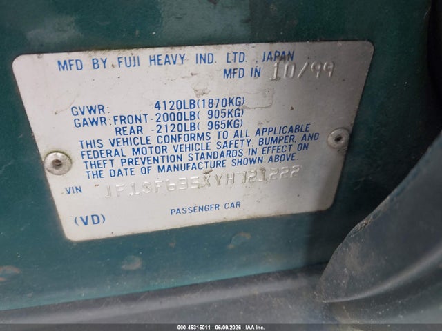 45315011 :رقم المزاد ، JF1SF635XYH721222 vin ، 2000 Subaru Forester L مزاد بيع