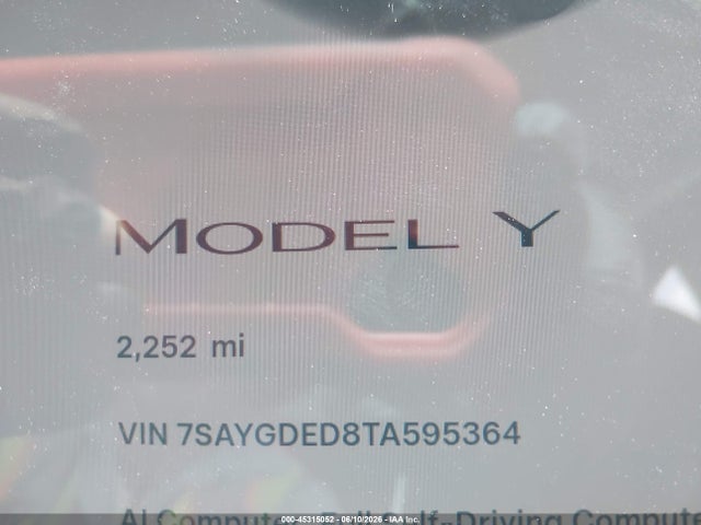 Продажа на аукционе авто 2026 Tesla Model Y Premium Rear-wheel Drive/rear-wheel Drive, vin: 7SAYGDED8TA595364, номер лота: 45315052
