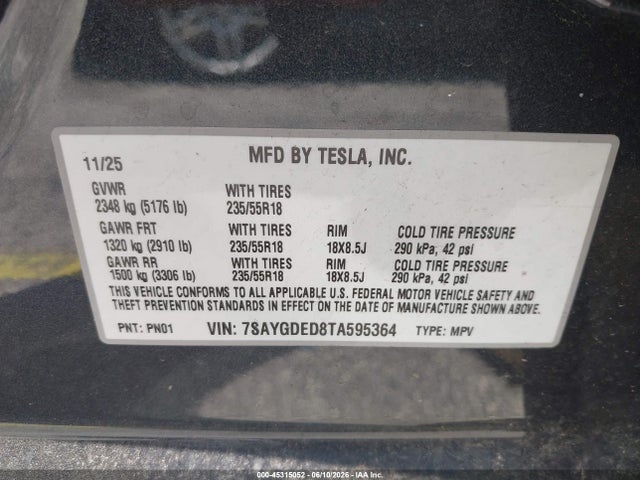 Продажа на аукционе авто 2026 Tesla Model Y Premium Rear-wheel Drive/rear-wheel Drive, vin: 7SAYGDED8TA595364, номер лота: 45315052