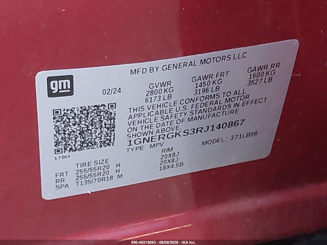 1GNERGKS3RJ140867 Chevrolet Traverse Fwd Lt