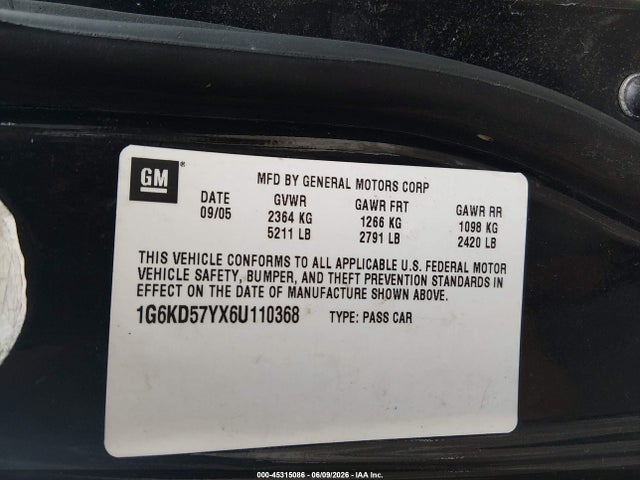 Продаж на аукціоні авто 2006 Cadillac Dts Standard, vin: 1G6KD57YX6U110368, номер лоту: 45315086