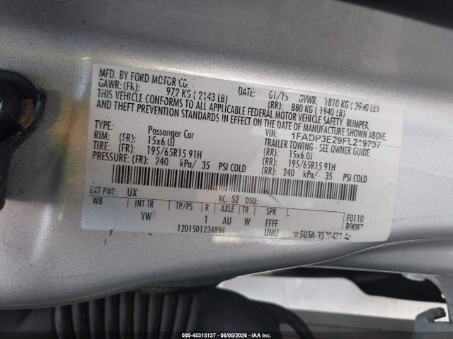 2015 Ford Focus S მანქანა იყიდება აუქციონზე, vin: 1FADP3E29FL219707, აუქციონის ნომერი: 45315137
