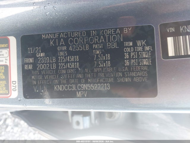 45315151 :رقم المزاد ، KNDCC3LC9N5522213 vin ، 2022 Kia Niro Touring Se مزاد بيع