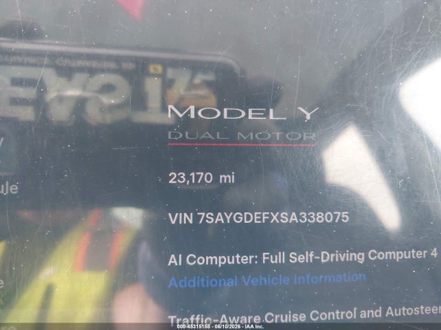 Продаж на аукціоні авто 2025 Tesla Model Y Performance Dual Motor All-wheel Drive, vin: 7SAYGDEFXSA338075, номер лоту: 45315158