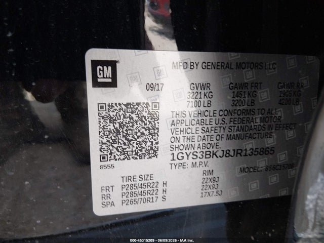 2018 Cadillac Escalade Luxury მანქანა იყიდება აუქციონზე, vin: 1GYS3BKJ8JR135865, აუქციონის ნომერი: 45315209