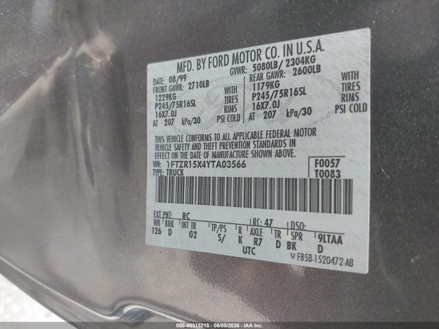 Aukcja sprzedaży 2000 Ford Ranger Xlt, vin: 1FTZR15X4YTA03566, numer aukcji: 45315215