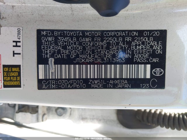 Toyota Prius Le 2020 JTDKARFUXL3113963 Image 9