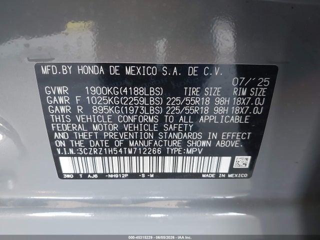 3CZRZ1H54TM712266 Honda Hr-v 2wd Sport