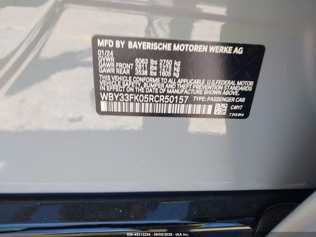 2024 Bmw I5 Edrive40 მანქანა იყიდება აუქციონზე, vin: WBY33FK05RCR50157, აუქციონის ნომერი: 45315294