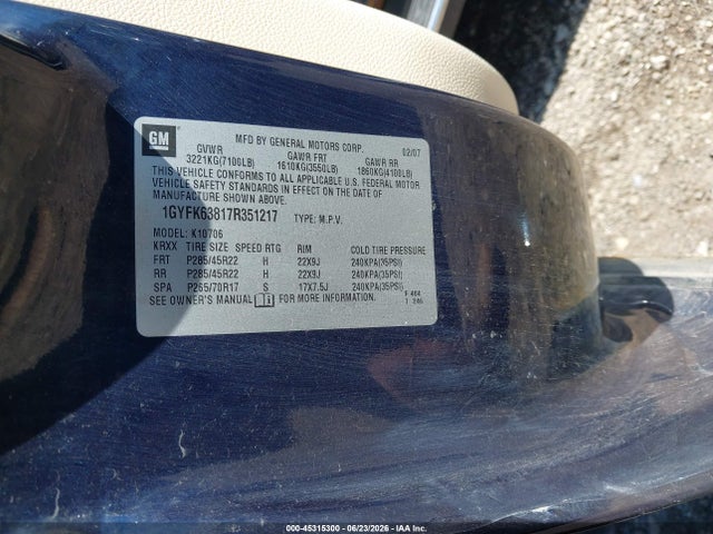Продажа на аукционе авто 2007 Cadillac Escalade Standard, vin: 1GYFK63817R351217, номер лота: 45315300
