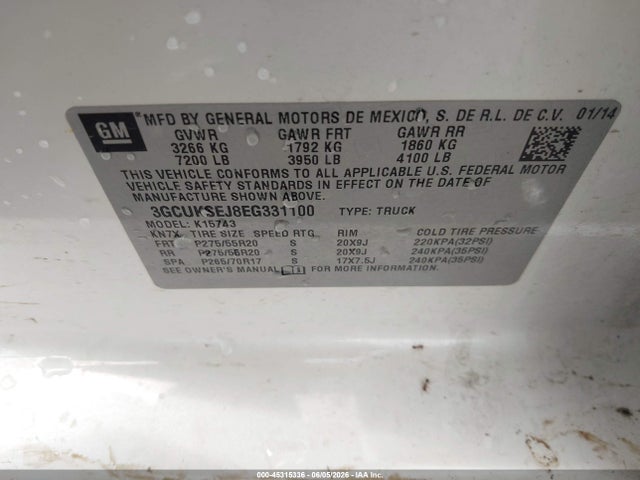 Продажа на аукционе авто 2014 Chevrolet Silverado 1500 1lz, vin: 3GCUKSEJ8EG331100, номер лота: 45315336