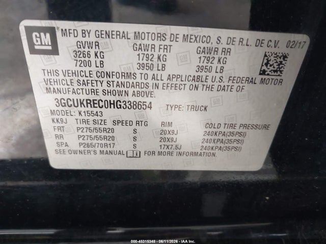 3GCUKREC0HG338654 Chevrolet Silverado 1500 1lt
