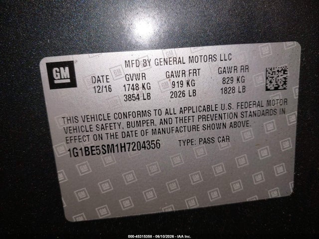 Chevrolet Cruze Lt Auto 2017 1G1BE5SM1H7204356 Image 9