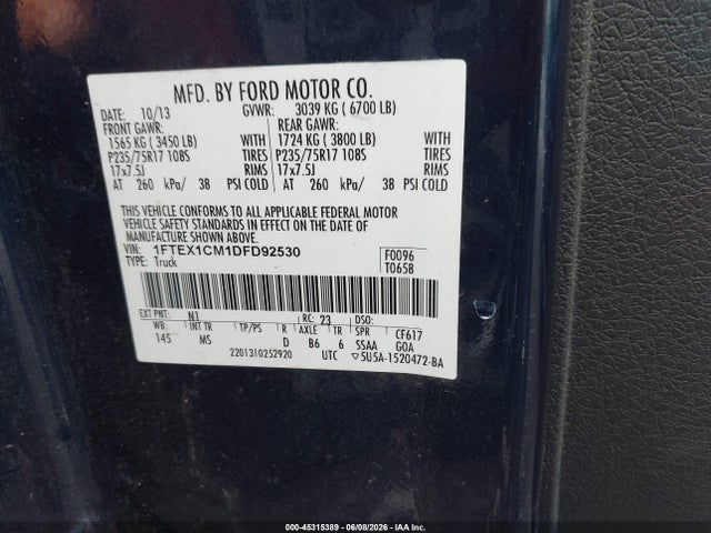 45315389 :رقم المزاد ، 1FTEX1CM1DFD92530 vin ، 2013 Ford F-150 Xlt مزاد بيع