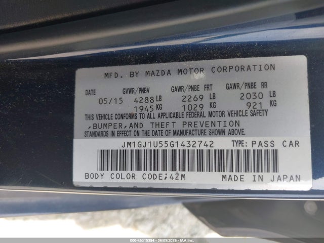 Aukcja sprzedaży 2016 Mazda Mazda6 I Sport, vin: JM1GJ1U55G1432742, numer aukcji: 45315394